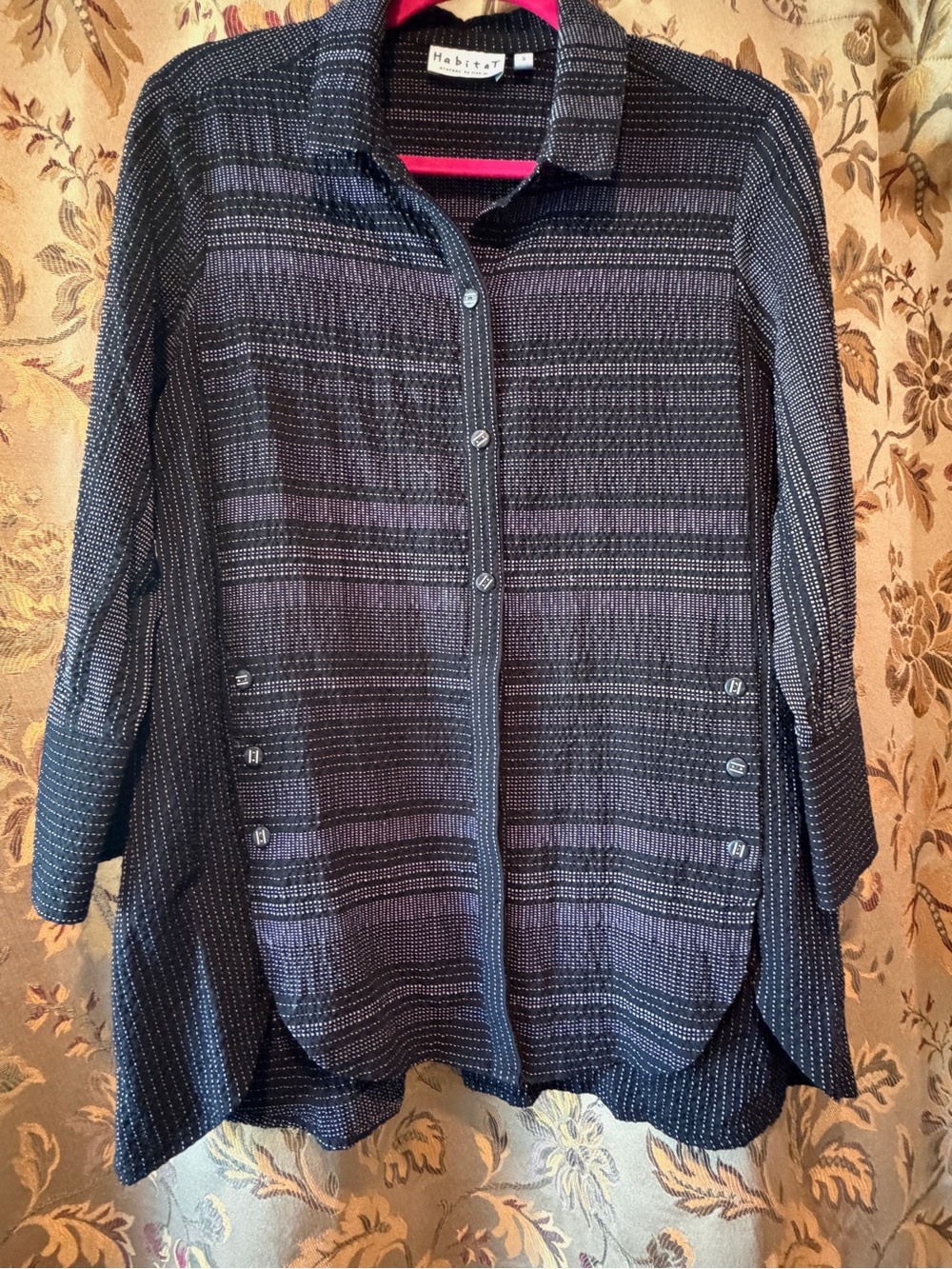 Habitat Black and White S Relaxed Button-Front Textured Tunic